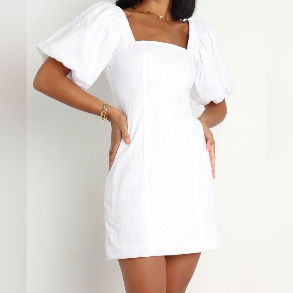 Sndys White Tuscany Dress Size Large Bubble Puff Sleeves Mini NWT party bridal